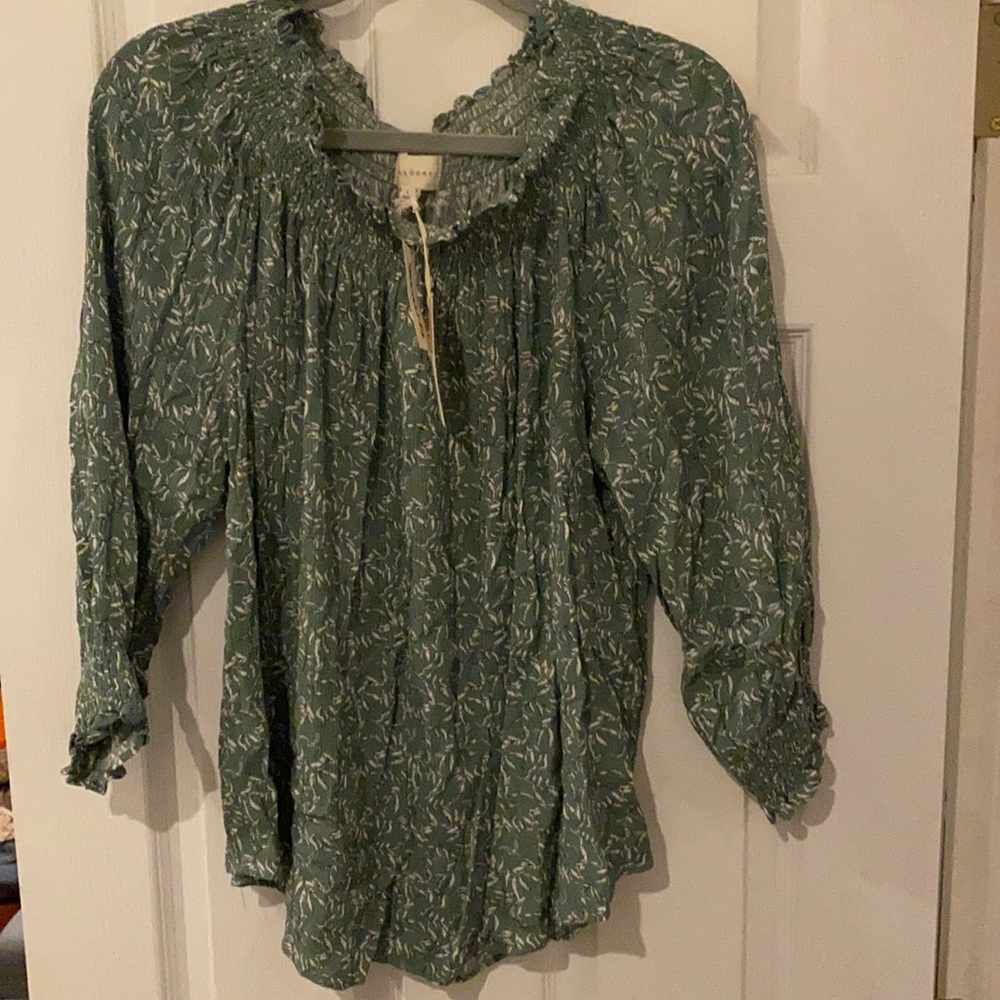 Green floral blouse